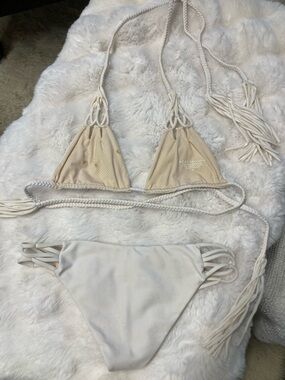 acacia swimwear Cream Polka Dot Triangle Bikini